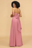 Blush Sweetheart Long Chiffon Bridesmaid Dress with Bowknot