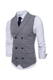 Mens Grey Pinstripe Double Breasted Shawl Lapel Suit Vest