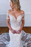 Mermaid Off the Shoulder Short Sleeves Long White Lace Bridal Dress
