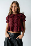 Chrissy Lace Trim Blouse in Burgundy
