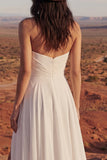 Strapless A Line Ruched Ivory Wedding Dress with Slit
