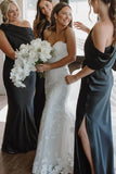 Ankle Length Slit Mermaid Bridesmaid Dresses with One Shoulder
