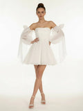 A Line Puff Long Sleeves Short Wedding Dresses With Bows