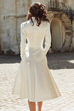Ivory A Line Satin V Neck Courthouse Wedding Dress