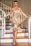 Champagne Spaghetti Straps Fringed Great Gatsby Dress