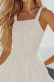 White A Line Short Pleated Mini Graduation Dress