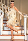 Champagne Bodycon Sequined Fringed Party Dress