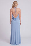 Light Blue Halter Backless Mermaid Bridesmaid Dress