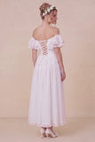 Off the Shoulder Corset White Ruffled Engagement Dress