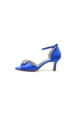 Royal Blue Satin Pump with Crystal Flower Accent
