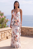 Mermaid Floral Ivory Ruffle Spaghetti Straps Wedding Guest Dress