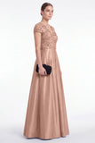 Champagne Sequin A Line V Neck Mother of the Bride Dress with Short Sleeevs