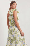 One Shoulder Sage Floral Wedding Guest Dress with Bow