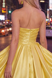 Yellow A Line Satin Strapless Homecoming Dress