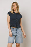 Rumi Button Front Blouse in Navy