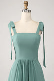 Eucalyptus A Line Spaghetti Straps Pleated Floor Length Bridesmaid Dress