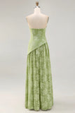 Sage Green A Line Strapless Long Wedding Guest Dress