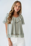 Lilian Lace Trim Top in Sage