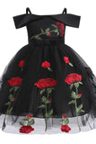 White Cold Shoulder Tulle Flower Girl Dress with Embroidery