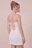 Floral Strapless White Bodycon Mini Graduation Dress