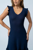 Lara Ribbed Midi Dress in Navy