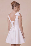 White A Line V Neck Graduation Dress with Bow