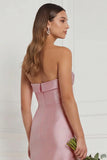 Strapless Mermaid Dusty Rose Satin Long Bridesmaid Dress