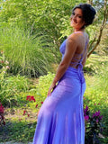Kenny Lilac Straps Sheath Mermaid Prom Dress with Lace up Back