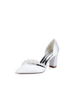 White Satin High Heels with Pearl Embellishments