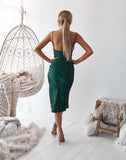 Aspen Midi Dress Emerald Green Satin Slip Dress