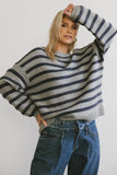 Azuline Striped Sweater in Grey FINAL SALE