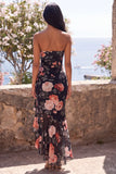 Black Strapless Floral High Low Wedding Guest Dress