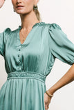 V Neck Satin Midi Dress in Seafoam FINAL SALE