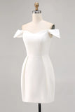 White Bodycon Off The Shoulder Satin Short Graduation Dress