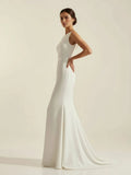 Simple Sleeveless Mermaid Wedding Dress With Sexy Bow