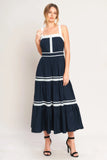 NAVY WHITE CONTRAST MIDI DRESS