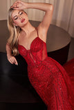 ODESSA GOWN BEADED FITTED GOWN WITH OVERSKIRT