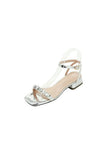 Square Open Toe Low Heel Ankle Strap Party Shoes With Rhinestone