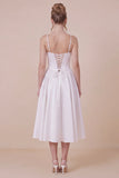 Satin A Line Corset Spaghetti Straps White Graduation Dress