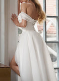 A Line Off The Shoulder Sleeveless Tea Length Organza Wedding Dresses