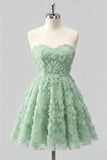 Sage Beaded Strapless A Line Short Homecoming Dress
