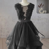 Vintage A Line Black Tulle Wedding Dress with Ruffles
