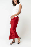 Tory Satin Maxi Skirt in Red Brown