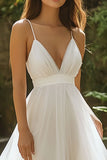 A Line White Spaghetti Straps Tulle Graduation Dress