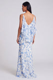 Light Blue Floral Spaghetti Straps Mermaid Maxi Dress