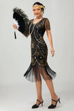 Beaded Black Golden Fringed Bodycon 1920s Dress