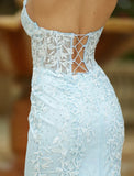 Reva Corset Gown Light Blue Floral Lace Dress