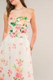 BRUNCH BOUQUET STRAPLESS FLORAL MIDI DRESS