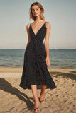 Black Polka Dots V Neck Midi Graduation Dress