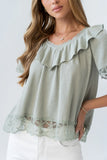 Lilian Lace Trim Top in Sage